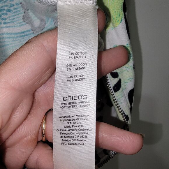 Weekends By Chicos Size 1 Medium Leopard Leaf Print Hooded Jacket Coastal Resort - Picture 6 of 8